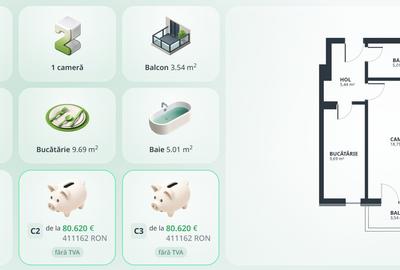 Apartament 1Cam, 78.640 euro+TVA, 41,6mp - 14