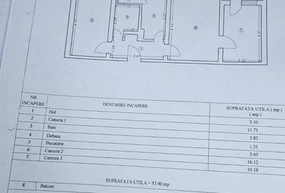 Apartament cu 3 camere semidecomandat în Central