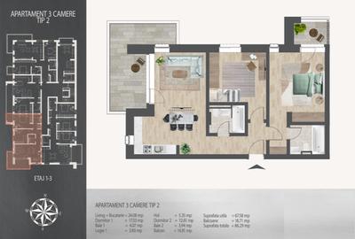 Apartament cu 3 camere decomandat în 1 Decembrie 1918