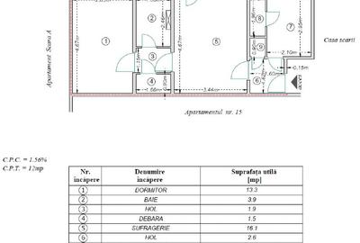 Apartament 2 camere, 48 mp, balcon închis, etaj 3/4, Cornișa – lângă Școala 10 - 12
