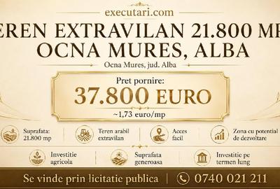 Teren agricol extravilan de 21800 mp, în Est