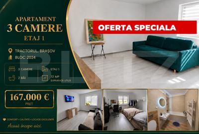 Apartament de 3 camere | Tractorul | Etaj 1 | Parcare inclusa - 1