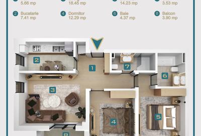 Apartament de vanzare 3 camere decomandat , 2 bai si loc de parcare Militari - 2