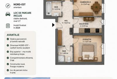 APARTAMENT 3 CAMERE GREENFIELD TEILOR - ETAJ 6/10 VEDERE PANORAMICĂ PARCARE INCL - 12