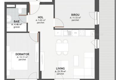 Apartament 3 camere 58,63mp+28 terasa ansamblu premium Floresti - 7