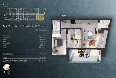 PRET DE CONSTRUCTOR! 3 camere, 77mp, terasa 20mp, Elite City - 1