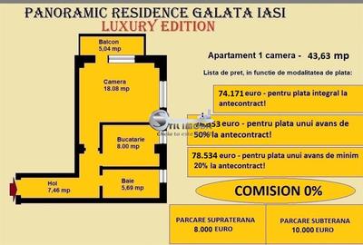 Apartament 1 camera de vanzare in Iasi, Galata, 43.63 mp, baie cu geam - 2