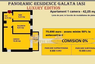 Apartament 1 camera de vanzare in Iasi, Galata, 42,05 mp, baie cu geam - 2