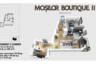 Apartament cu 2 camere semidecomandat în Moșilor