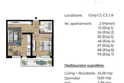 Apartament cu 2 camere semidecomandat în Nord-Vest