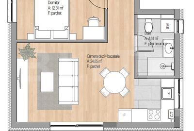 Apartament cu 2 camere semidecomandat în Florești