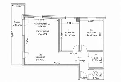 Apartament 3 camere - 74 mp - 2 Parcari -  Frunzisului - 11
