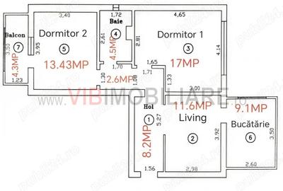 De vanzare  3 camere(65mp), decomandat si mobilat complet plus boxa generoasa - 9