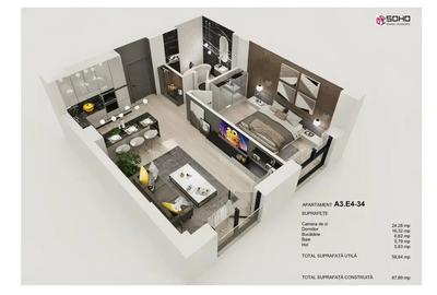 Apartament cu 2 camere semidecomandat în Hărmanului