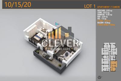 Apartament cu 2 camere, decomandat, 63.91 mp, cu central termic