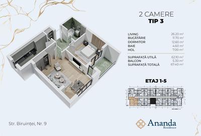 Apartament cu 2 camere decomandat în Central