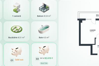 Apartament 1Cam, 78.640 euro+TVA, 41,6mp - 12