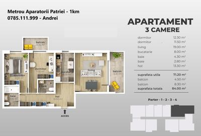 Metrou Aparatorii Patriei - 12 min - 3 camere 2 bai 84mp - 6