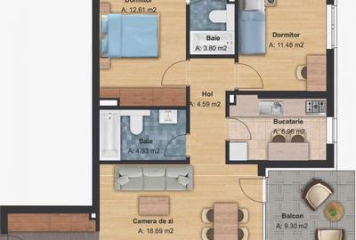 Apartament 3 camere 68mpterasa 9mp Buna Ziua Grand Hotel Italia - 5