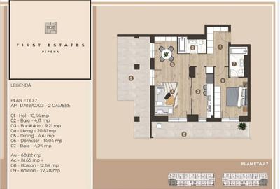 Apartament 2  Camere, 2 bai, mobilat by Delta Studio si 2 terase  13mp+23 mp - 12