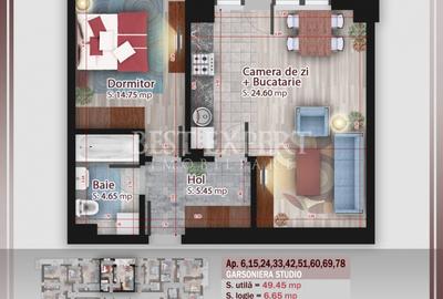 Apartament cu 2 camere, semidecomandat, 56.1 mp, cu centrala termica, si aproape de metrou.