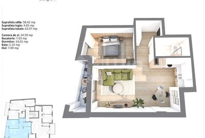Apartament 3 camere | Bloc nou | 77mp | Garaj | Balcon | Centru - 13