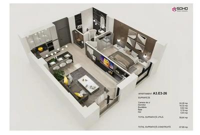 Apartament cu 2 camere semidecomandat în Tractorul
