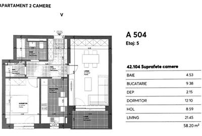 Ap 2 camere decomandat, 58 mp, mobilat complet, parcare, Coresi Kasper - 16