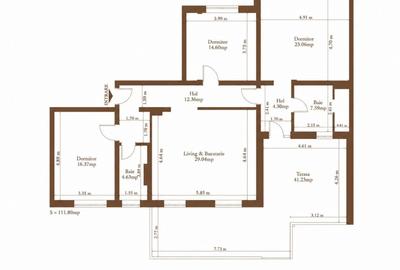 Apartament 4 Cam, 2 bai, terasa 40mp -Bloc Nou- Zona Plopi-Comision 0% - 16