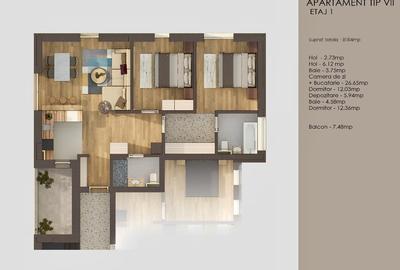 Apartament 3 camere 74 mp + balcon 12 mp Tractorul / Coresi - 3
