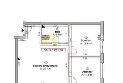 Apartament 3 Camere de Vânzare | SU 60.07 mp | Florești, zona Terra - 3