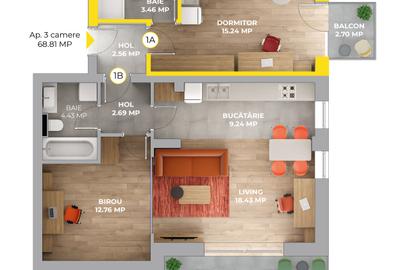 Apartament cu 3 camere decomandat în Avantgarden