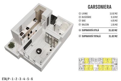 Garsoniera decomandata moderna -COMISION 0% - Militari Residence - 2