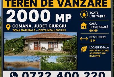 Teren 2000 mp de vânzare – Comana, deschidere la lac, aproape de Parcu - 1