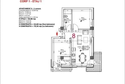 Apartament cu 3 camere decomandat în Central