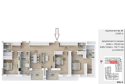 Apartament 4 camere 120mp utli / 3 bai / sud / 15min metrou 1 Dec 1918 - 2