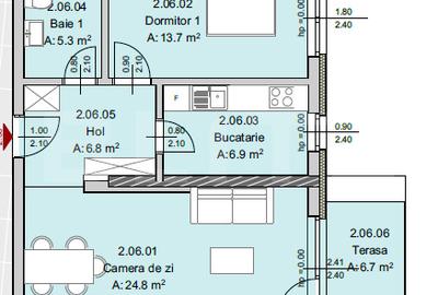 Apartament 2 camere, 57 mp, Terasa 7 mp, Imobil Nou, Semicentral - 5