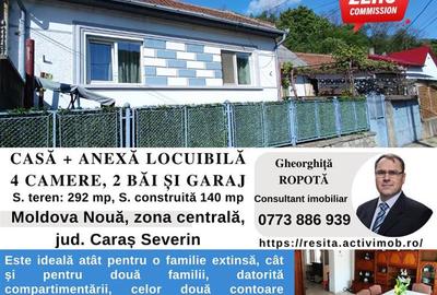 MOLDOVA NOUA, zona centrala, Casa 4 camere, 2 bai si garaj - 1