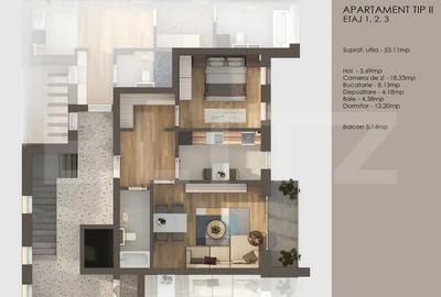 Apartament 2 camere, decomandat + balcon 5 mp , Tractorul - 4