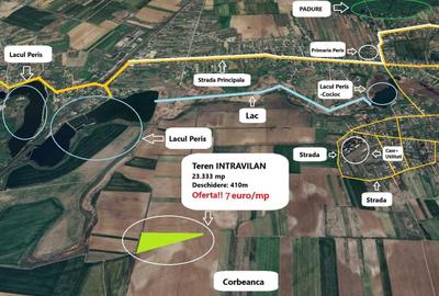 Proprietar - Teren Peris – 23.333 MP - 7 euro/mp - Deschidere 410 metri - 1