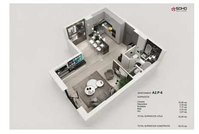 Garsonieră 52 mp utili, incalzire in pardoseala, complex Soho - 1