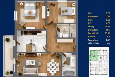 Apartament 3 camere zona C5 in BLOC NOU - 3