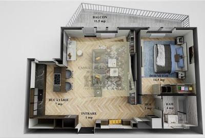 Apartament mobilat 60 mp utili la etajul 1 cu 2 camere terasa 12 mp - 10