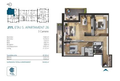 Apartament cu 3 camere, 82 mp, Ansamblu Rezidential, zona RIVUS - 2