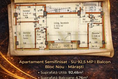 Apartament Semifinisat - SU 92,5MP I Balcon I Bloc Nou - Marasti - 1