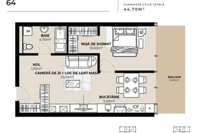 PROIECT EXCLUSIVIST! Apartament de vanzare, 44,70 mp, Complex SDC - 1
