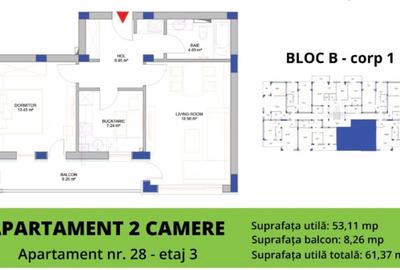 Apartament 2 camere - bloc nou - etaj 3 - 2