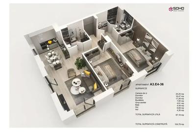 Apartament cu 3 camere semidecomandat în Hărmanului