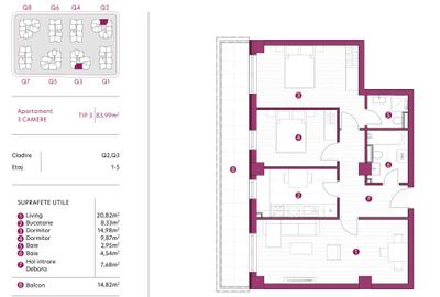 Apartament 3 camere decomandat, 84 mp, 2 bai, Kaufland Galata, tva 21% INCLUS - 4