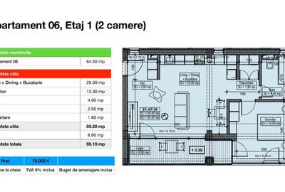 Navodari - Centru, apartamente cu 2 camere, 59 mp, la cheie